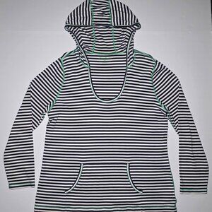 Eddie Bauer Womens Black and White Striped Hooded Cotton Pullover Size XXL